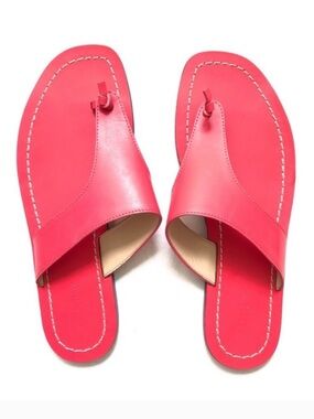 J. Crew | Women’s Red Leather Playa Split Toe Slide Thong Sandals Flats Shoes 8